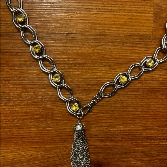 White House Black Market Chain Woman Lg belt Yellow gems Chain tassel No flaws - Picture 12 of 14